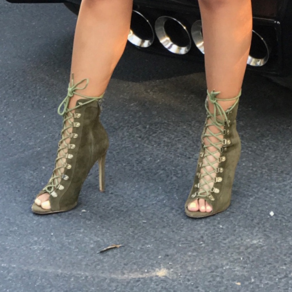 Olive Green Laced Heels